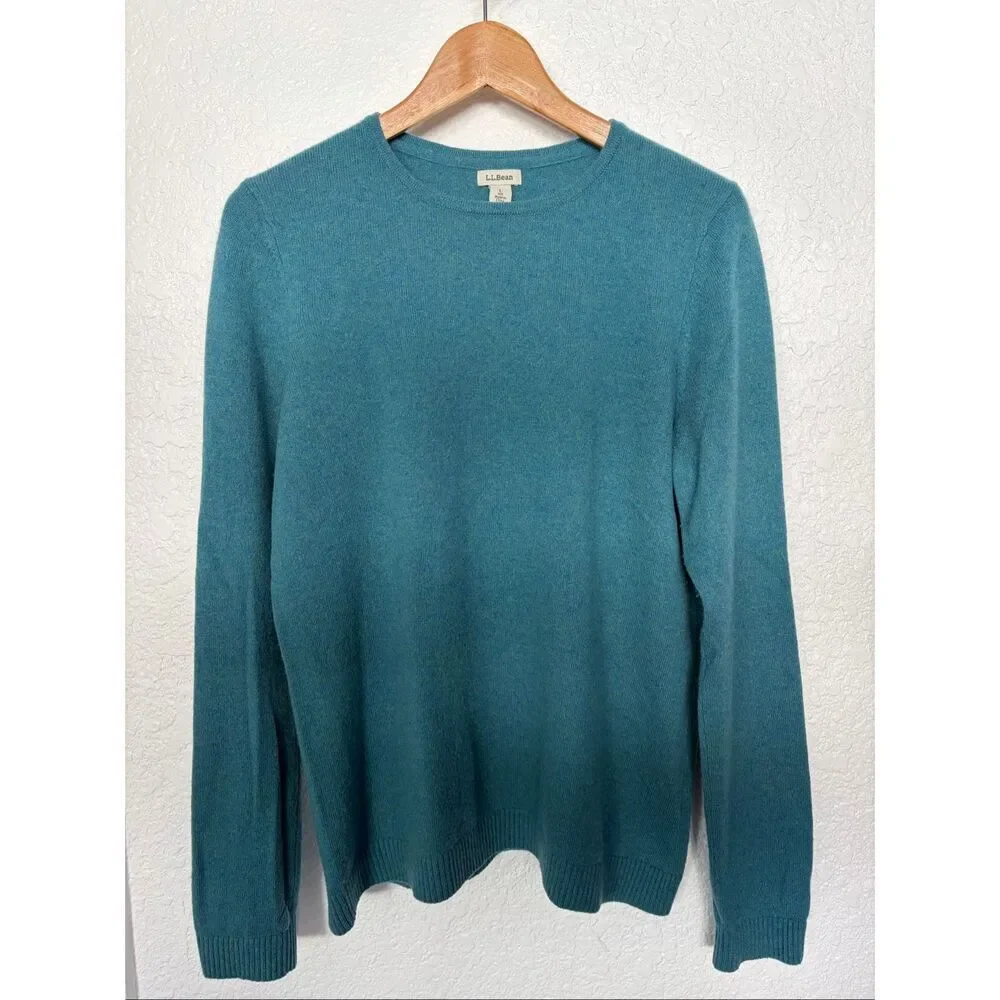 L.L. Bean Women's Classic Cashmere Crewneck Sweater Storm Teal Size L